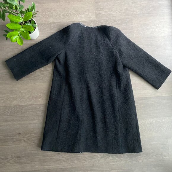 Club Monaco Black Italian Wool Bracelet-Sleeve Coat with Lamb Leather Trim - Picture 3 of 13